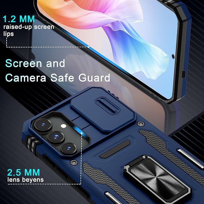 DEERLAMN Case for Samsung Galaxy S25 Plus/S24 Plus 6.7-Inch with Slide Camera Cover+Screen Protector(1 Pack), Rotated Ring Kickstand Military Grade Shockproof Protective Cover-Navy Blue - Image 6