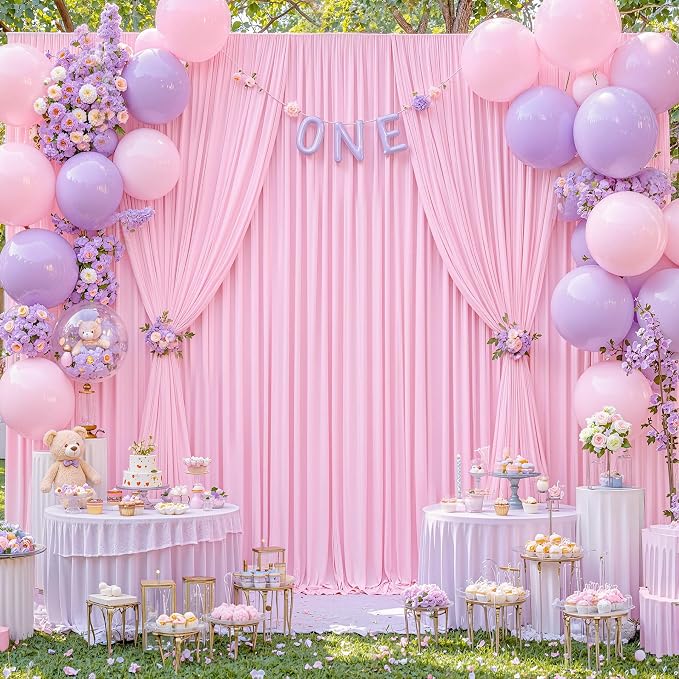 Pink Backdrop Curtain for Parties Baby Shower Wrinkle Free Pink Photo Curtains Backdrop Drapes Fabric Decoration for Weddings Birthday Party 5ft x 8ft,2 Panels - Image 8