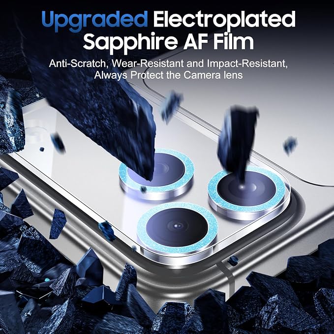 UniqueMe for 3 Pack iPhone 17 Pro Camera Lens Protector Glitter Light Blue | Drop Protection, Case Friendly, 9H Tempered Glass, Camera Cover Screen, Update New Version - Image 3