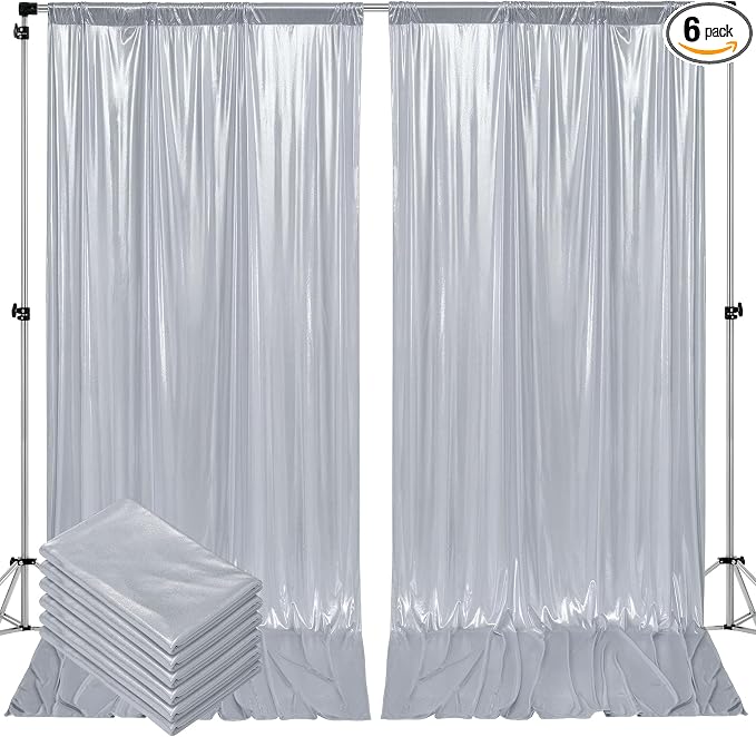 Outpain Thick 30 ft x 10 ft Silver Sequin Backdrop Curtain for Parties, Wrinkle Free Glitter Photo Backdrop Drapes 6 Panels 5x10ft Silver Back Drop Cloth for Wedding Christmas Photography Background by Outpain