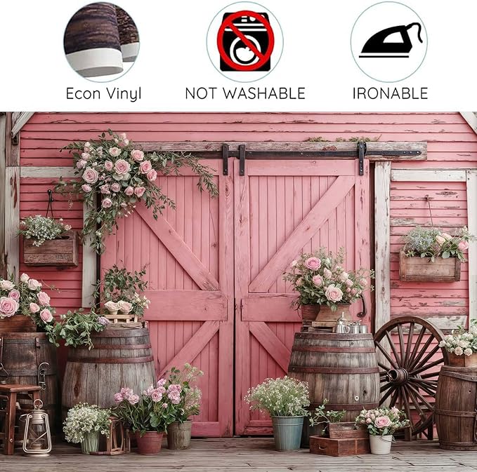 12x10ft Country Wedding Pink Photography Backdrop Rustic Wooden Door Photography Backdrop Farmhouse Flower Western Girl Birthday Baby Shower Wedding Bridal Party Banner Photo Booth Props Background - Image 6