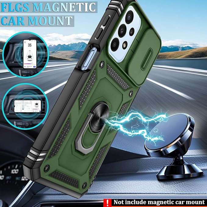 Gritup for Galaxy A23 5G Case Military-Grade Shockproof with Kickstand | (   ) with 2 PCS Screen Protector, Slide Camera Cover, Heavy Duty Funda para A 23 5G Cover, Green+Black - Image 6