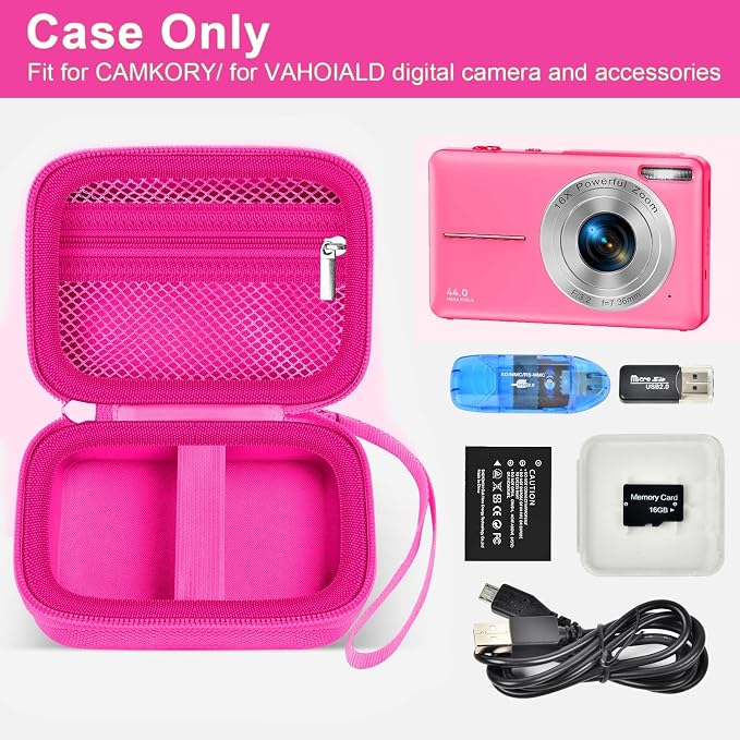 ALKOO Digital Camera Case for CAMKORY/Pouch for KODAK PixproRose Red | for Lecran/for VAHOIALD Point and Shoot Camera, Hard Carrying Case with Mesh Pocket, Compact for Vlogging, Travel and Storage - Image 2