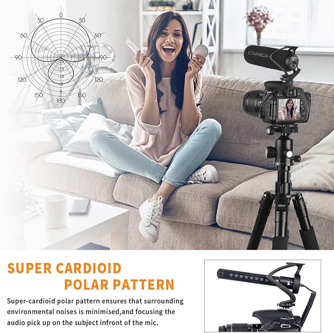 COMICA CVM-V30 LITE Video Microphone,Super-Cardioid Condenser On-Camera Shotgun Microphone for Canon Nikon Sony Panasonic DSLR Cameras,Mic for iPhone Android Smartphone with 3.5mm Jack(Black) - Image 4