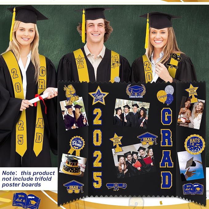 Glenmal Blue Gold 14 Sheets Graduation Photo Display Board Sticker Class of 2026 Picture Display Stickers Accessories for 2026 Grad Party College Board Photo Frame Decor (12x10inch,8.3x8.3inch) - Image 7