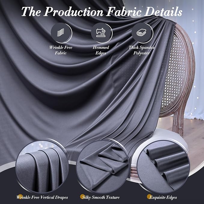 50 ft x 10 ft Wrinkle Free Charcoal Backdrop Curtain for Parties, Dark Grey Polyester Photo Backdrop Drapes for Baby Shower Wedding Engagement Birthday Party Backdrop Stand, 10 Panels 5ft x 10ft - Image 7