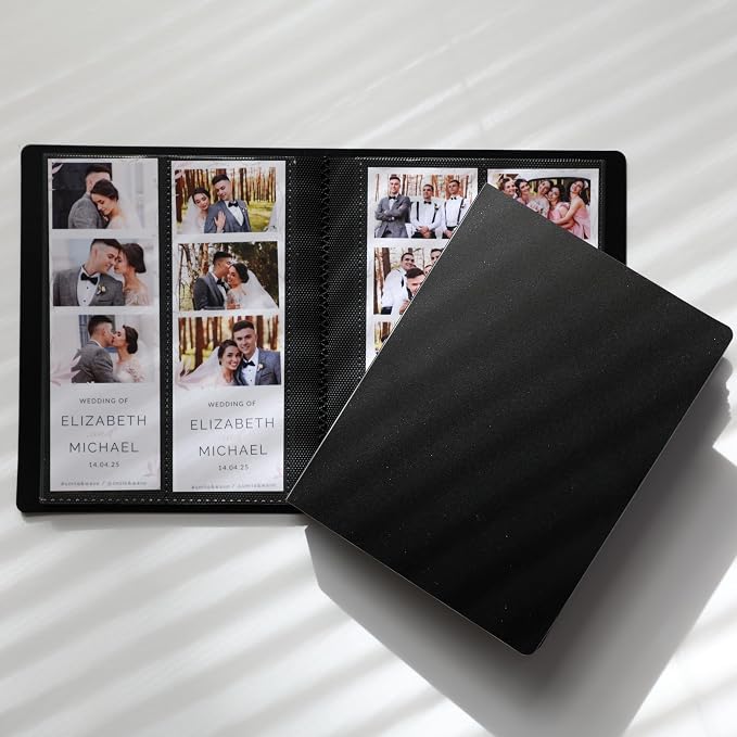 Photo Booth Photo Album - For Wedding or Party- Holds 120 Photobooth 2x6 Photo Strips - Slide In (BLACK ON BLACK) by SMILEWAVE