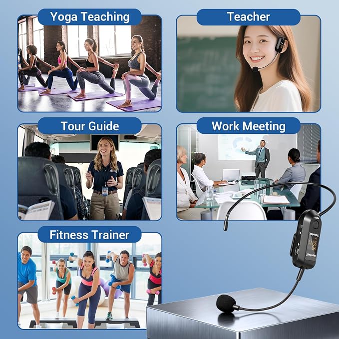 Depusheng 2.4G Wireless Microphone Headset,Lavalier and Handheld Mic 160ft Range,with 1/8''&1/4'' Plug for PA System,Voice Amplifier (Two Headset Microphone) - Image 5