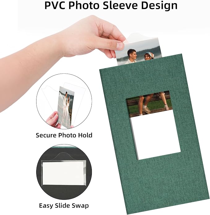 4x6 Slip In Photo Album Holds 300 Pockets Cloth Cover Dark Green | DIY cover window, Acid free pages, PVC free pockets, Family Travel Wedding, Gift ready - Image 3