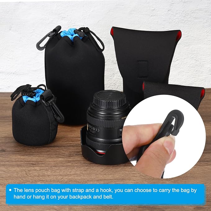 PATIKIL Camera Lens Bag, 2 Pcs 3.5" IDx7.1 H Drawstring Lens Pouch with Thick Protective Neoprene, Lens Case for DSLR Camera Lens, Water Coffee Cups Black - Image 5