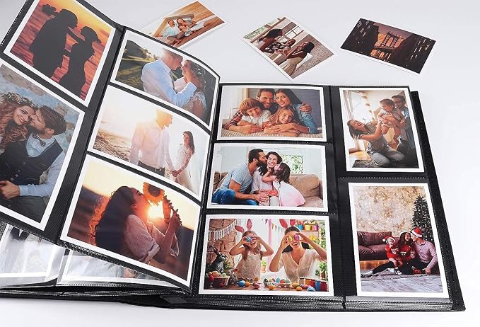RECUTMS 600 Photo Album 4x6 Pictures Leather Large Family Photo Albums Blue | Large Capacity, Horizontal and Vertical Pockets, Wedding PhotoBook with Front Window, Graduation Memory Book, Black Pages - Image 7