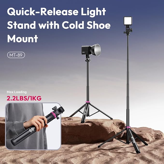 ULANZI MT-89 Extendable Tripod Aluminum, 82" Portable Adjustable Light Stand with 1/4" Screw Quick Release, Camera Phone Tripod for Camera Video Light Smartphone, Lightweight for Travel,Up Load 2.2LBS - Image 2