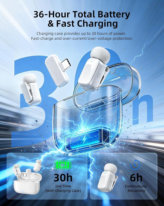 mini 2 Wireless Lavalier Microphones for iPhone 16/17 & Android, AI Noise Cancellation, App Control, 30H Battery with Charging Case, Lapel Microphone Wireless for Video Recording White - Image 3