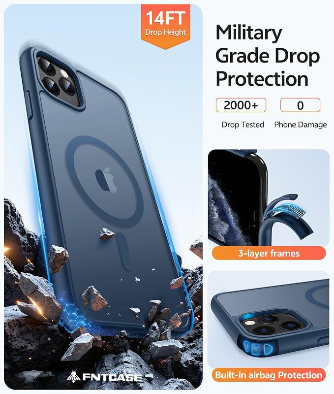FNTCASE for iPhone 11 Pro Case, Fit for Magsafe, Translucent Matte Back | Magnetic Phone Cases, 14FT Military Grade Drop Protection, Shockproof Bumper, Slim Protective Cover, Blue - Image 5