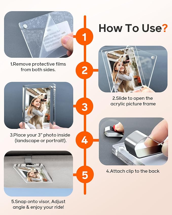 2Pcs 3"x3.5" Magnetic Car Visor Photo Holders - Strong Clip-on Picture Frames for Sun Visor - Personalized Photo Display for Family, Pets & Memories - Car Accessories Christmas Gift with Secure Clips. - Image 5