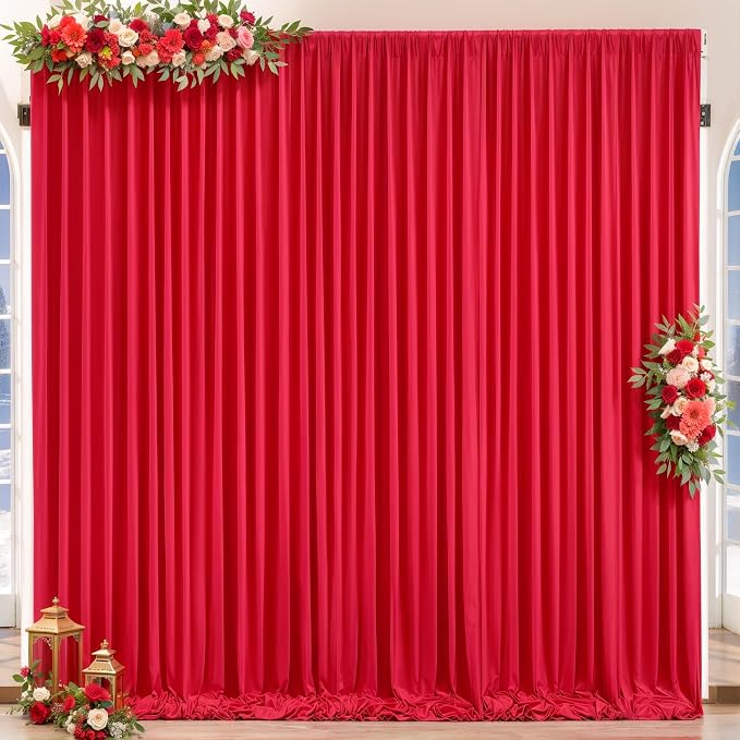 Red Backdrop Curtains 10 Panels-Wrinkle-Free Polyester Photography Drapes Party Photo Backgrounds for Wedding Christmas Photo Backdrops- 40 X10FT - Image 4