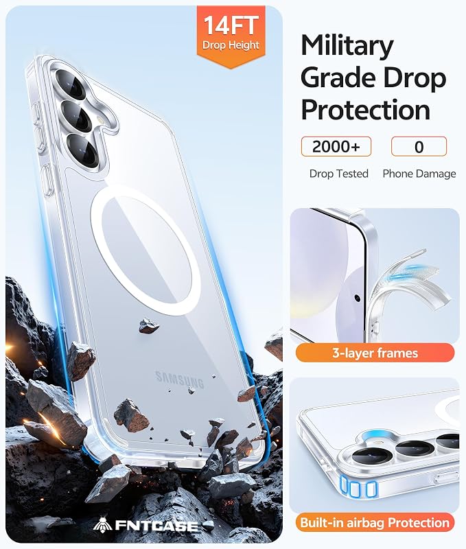 FNTCASE for Samsung Galaxy S25/S24 Case Clear, Fit for Magsafe | Screen Protector, Anti Yellowing Magnetic Back, 14FT Military Grade Drop Protection, Shockproof Protective Phone Cover - Image 6