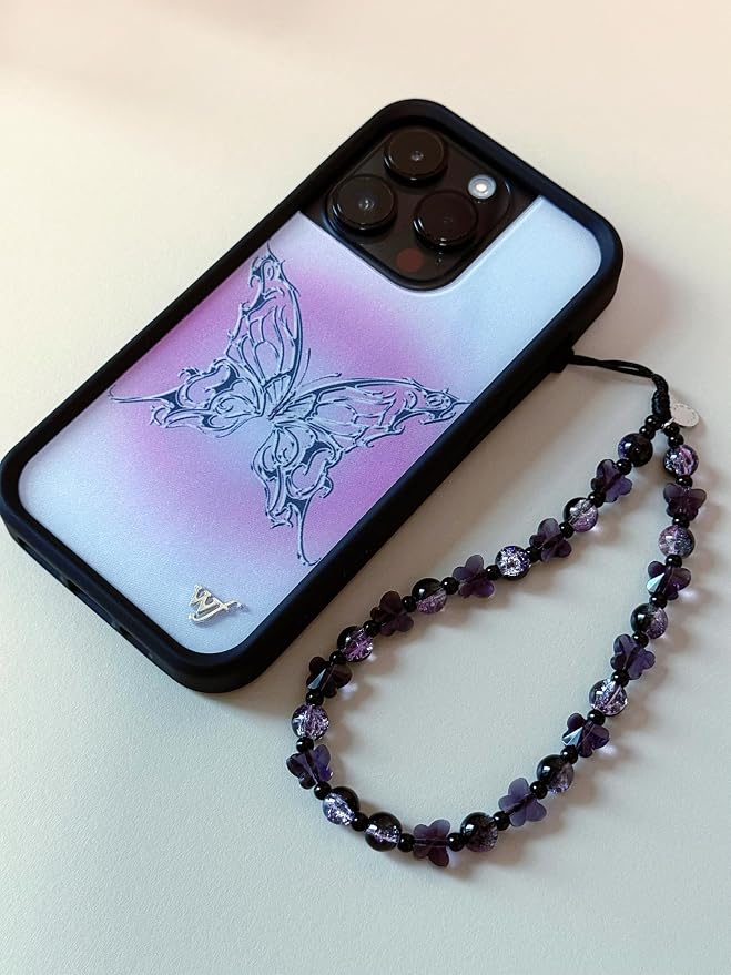 Drawwind Phone Charm Strap Cute Wrist Straps Cell Phone Charm String Y2K Aesthetic Lanyard Wristlet Chain for Case Camera AirPods Bags Keychains (Purple Butterfly) - Image 2