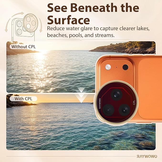 CPL Lens Filter for iPhone 17 Pro & Pro Max, Polarizing Lens Filter | Polarizing filter cuts glare and reflections while enhancing color and contrast; quick-install design for photos and video. - Image 4