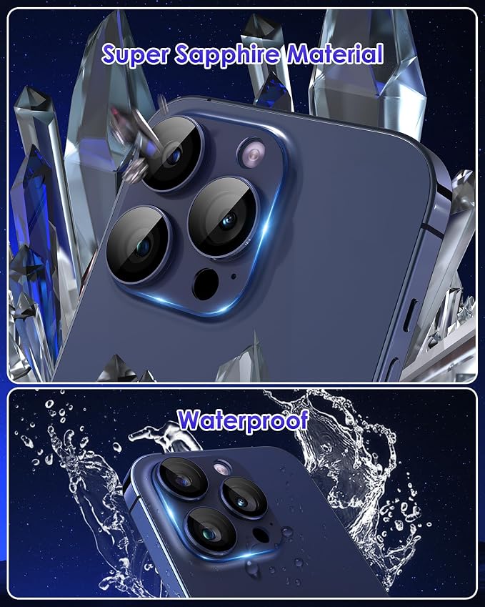 Compatible for iPhone 15 Pro/iPhone 15 Pro Max Camera Lens Protector [Full Coverage Metal] 9H Tempered Glass Screen Camera Cover Titanium Blue - Image 5