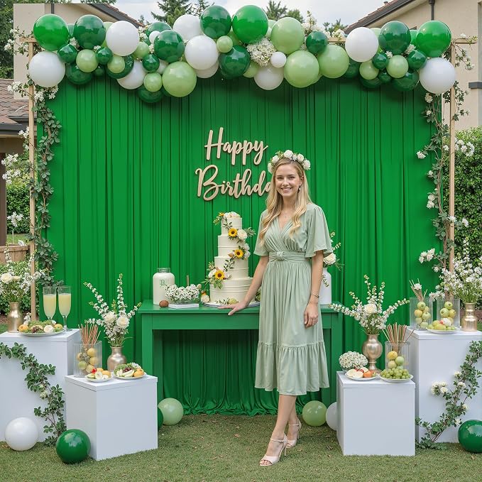 20 ft x 10 ft Wrinkle Free Green Backdrop Curtain for Parties, 4 Panels 10ft Polyester Green Photo Backdrop Drapes for Graduation Birthday Wedding Party Stage Curtains - Image 5