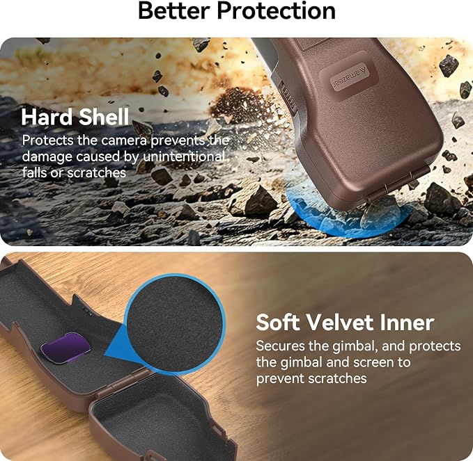 AMAZEAR Gimbal Screen Protective Cover for DJI OSMO Pocket 4/3/Xtra Muse, Pocket4 Accessories Portable Lens Cap Hard Case with Soft Lining for Carry/Protection/Storage, Quick Open/Close, Brown - Image 3