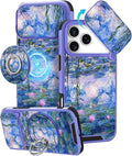 Buleens for iPhone 17 Pro Max Case 6.9 Inch - with Ring Stand & Camera Cover Aesthetic Cute Designed Women Girls Girly Kawaii Blue Water Lily Phone Case for iPhone 17 Pro Max Compatible with Magsafe by Buleens