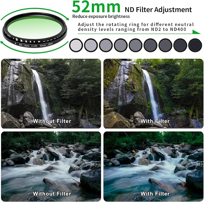 Phone 52MM Variable ND2-ND400 Filter, Multi-Coating Clip Adjustable Neutral Density Lens Kit, Compatible with iPhone 16/15/14/13 Pro Max, Samsung Galaxy, Google Pixel and Other Smart Phones - Image 4