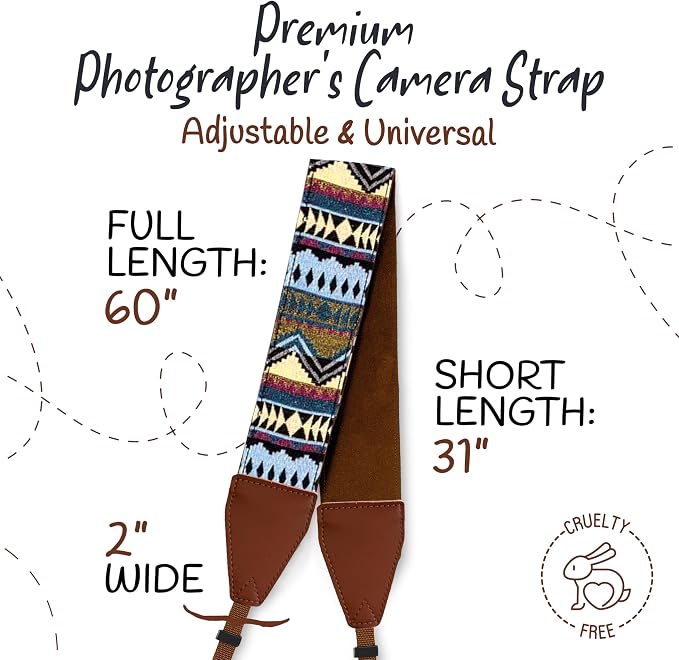 Art Tribute Camera Strap - Shoulder, Crossbody & Neck Camera Strap for Photographers, Fits All Cameras, Canon Nikon Sony Fujifilm, Padded Strap W/Quick Release, Embroidered Cotton & Leather Ends - Image 5