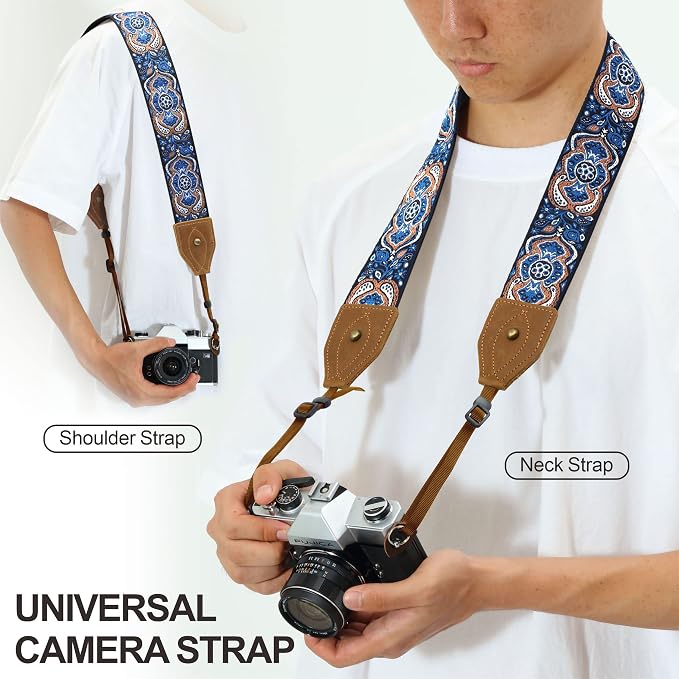 Padwa Lifestyle 2" Wide Classic Crazy Horse Art Cowhide Head Cotton Camera Straps for Photographers - Image 2