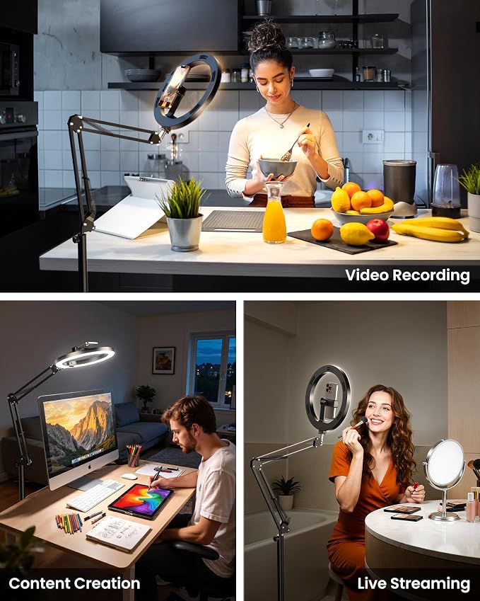 Ring Light with Stand Tripod for iPhone – Upgrade 1800 Lumens 10” Overhead Phone Tripod with Light, 2X Brighter Lighting for Video Recording, TikTok, YouTube, Streaming & Content Creator Essentials - Image 2