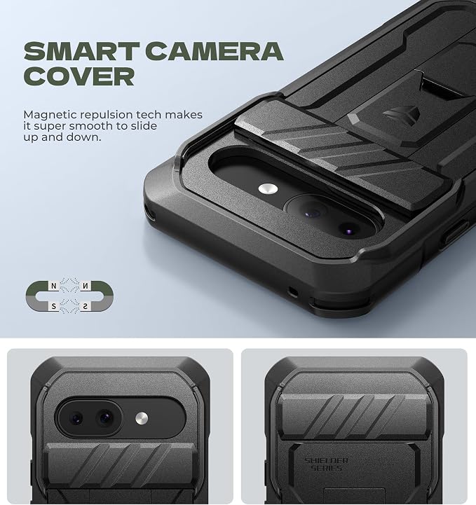 Dexnor for Google Pixel 9a Case with Slide Camera Cover & 2 Front Frames & Built-in Screen Protector & Heavy-Duty Kickstand, Full-Body Protective Cover Rugged Bumper Cases for Pixel 9a,Black - Image 3