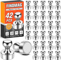 FINDMAG Fridge Magnets, Magnets for Whiteboard, 42 Pack, Silver | Magnetic Push Pins for Office, Locker and Classroom Photos and Pictures Display, Accessories Decorative, Reusable Design by FINDMAG