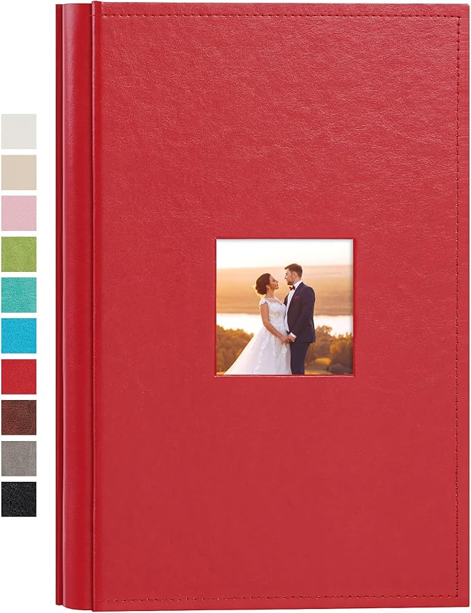 potricher Small Photo Album 4x6 300 Photos, Leather Cover, Red | Leather 4x6 Picture Album with 300 Horizontal Pockets, Photo Book for Family, Wedding, Anniversary, and Baby by potricher