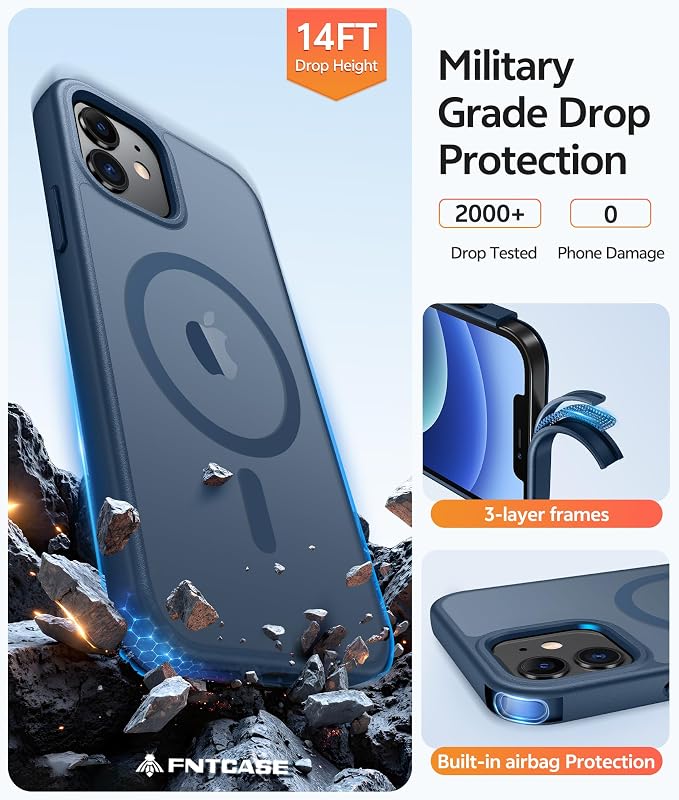FNTCASE for iPhone 13/12 Mini Case, Fit for Magsafe, Translucent Matte Back | Magnetic Phone Cases, 14FT Military Grade Drop Protection, Slim Shockproof Protective Cover, Blue - Image 5