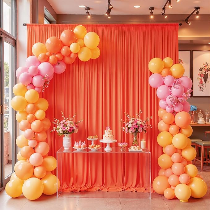 10ftx10ft Wrinkle Free Orange Backdrop Curtains for Parties, Silky Polyester Photo Backdrop Drapes 2 Panels 5x10ft Back Drop Cloth for Wedding Birthday Baby Shower Photography Background - Image 7