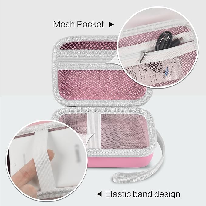 Case for Canon Ivy 2 / CLIQ+2/ CLIQ 2/ for KODAK Step Mini Photo Printer | Hard-shell EVA case, Zippered Mesh Pocket Fits Photo Paper & Cable, Securing Straps, Detachable Handle, Case Only, Pink - Image 3