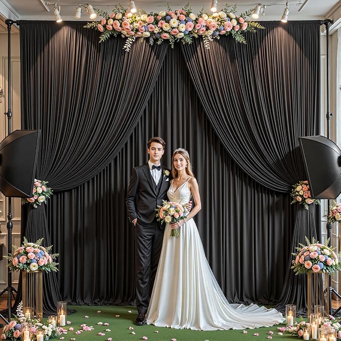 16ftx10ft Wrinkle Free Black Backdrop Curtain - 10 Feet Photography Backdrop Drapes, Silky Polyester Back Drop Cloth for Wedding Baby Shower Balloon Arch Background - Image 4