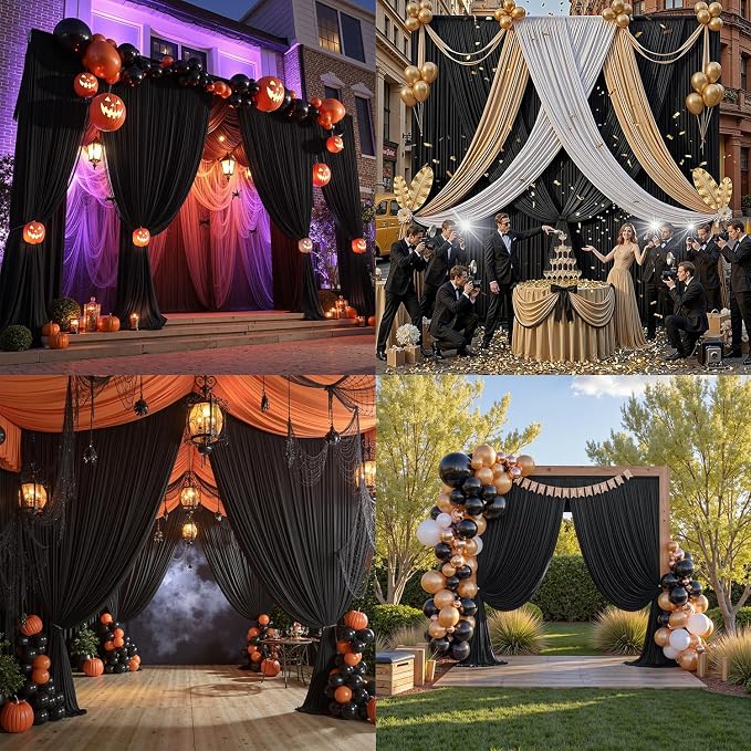 10x16 ft Black Backdrop Curtains for Wedding Parties, Birthdays and Photos | 2 Panels 5x16 ft, Wrinkle-Free Polyester Drapes, Washable, Ironable, 4 in Rod Pocket for Baby Showers and Graduations - Image 6
