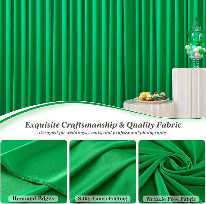 10 ft x 10 ft Wrinkle Free Green Backdrop Curtain for Parties, 2 Panels 10ft Polyester Green Photo Backdrop Drapes for Graduation Birthday Wedding Party Stage Curtains - Image 3