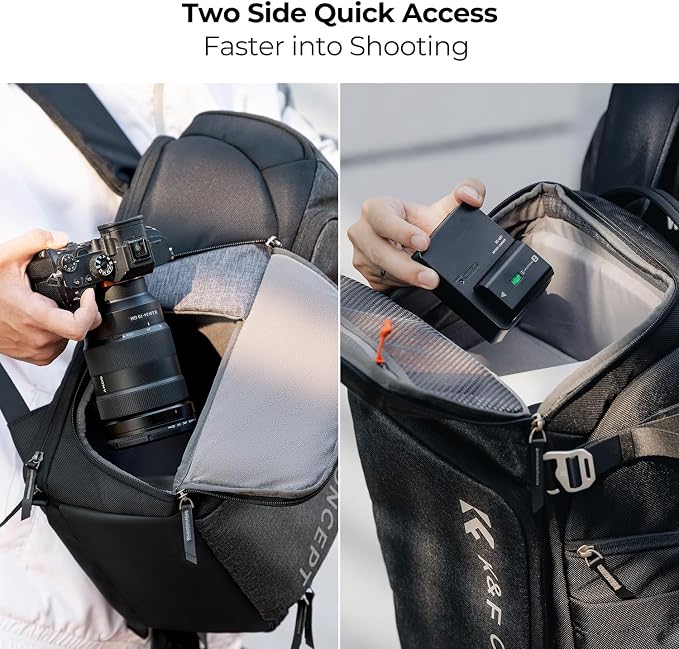 K&F CONCEPT Camera Backpack, 22L Expandable Camera Bag with Rain Cover | with Tripod Holder & 15.6in Laptop Compartment, Quick Access & Water Resistant for Canon/Nikon/Sony/DJI/DSLR Mirrorless, B06 - Image 4