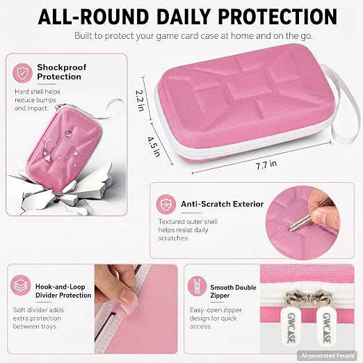 Game Card Case for Nintendo Switch, 72 Games and 144 MicroSD Cards, Pink | Four removable panels and finger grooves make a large collection faster for kids and adults to browse - Image 5