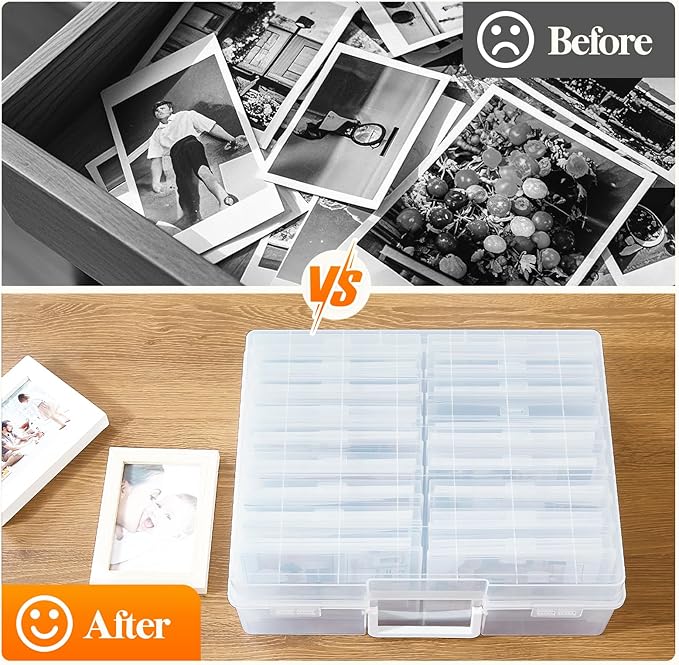 Lifewit 4x6 Photo Storage Box, 18 pcs Inner Photo Case with Lids, Clear Photo Organizers with 1 Sheet Label Sticker, Plastic Craft Storage Box for Seeds Sticker Cards Pictures Stamps Office Supplies | 1 Pcs Transport Outter Case with Handle& Labels, Co... - Image 4