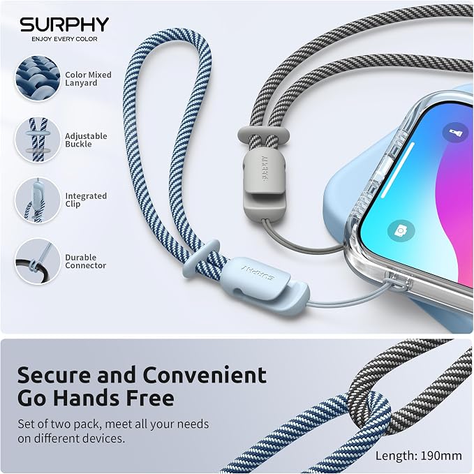 SURPHY 2 Pack Phone Lanyard, Phone Wrist Strap for Case, Camera Wrist Strap | Ultra-Light 2-Color Braided Phone Strap, Cellphone Charm Strap, Anti-Lost Wrist Lanyard for Women and Men, Cloud Blue Gray - Image 4