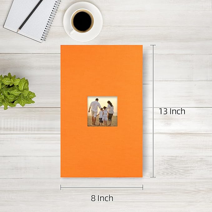 potricher Photo Album 4x6 Pictures, 300 Pockets, Linen Cover, Orange | Linen Cover, Front Window, Large Capacity 4x6 Picture Albums, Photo Book for Family, Wedding, Anniversary, Baby, Keepsake - Image 2