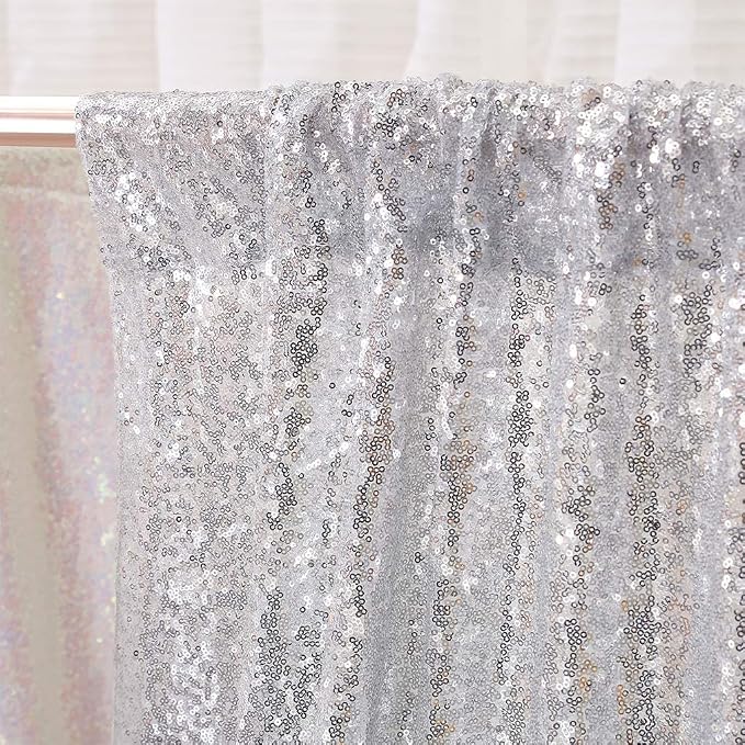 Poise3EHome Silver Sequin Backdrop, 20Ft x 10Ft Glitter Photography Background Curtains for Party Baby Shower Wedding Birthday Christmas Thanksgiving Halloween Decoration - Image 3