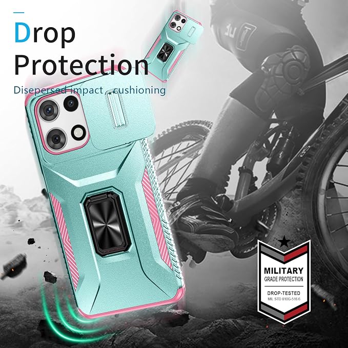 for Moto G 5G 2025 Case,with Sliding Camera Lens Cover,HD Screen Protector,360° Rotating Ring Kickstand,AYMECL Military-Grade Shockproof Protective Cover for Motorola Moto G 5G 2025,Mint+Pink - Image 5