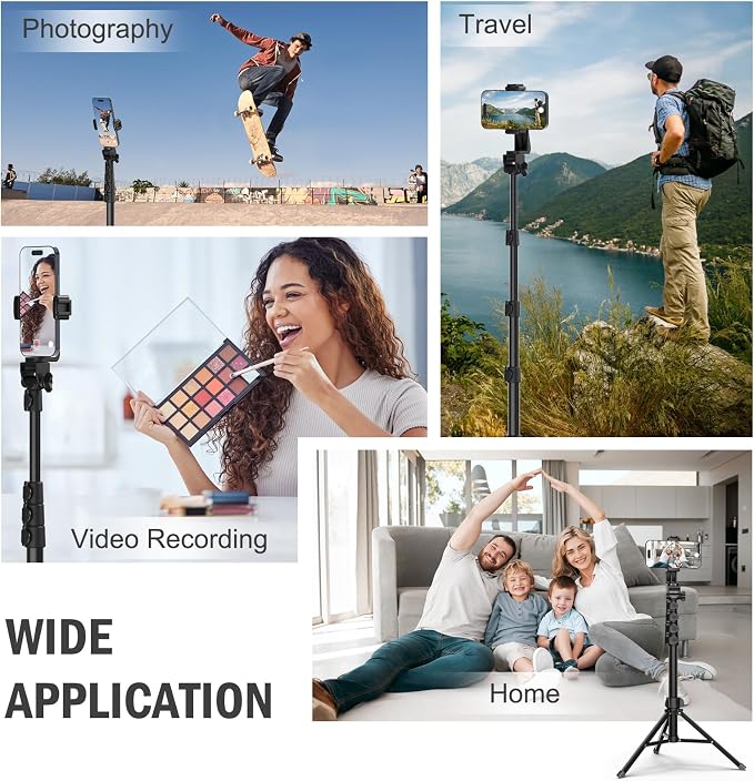Liphisy 64” Tripod for Cell Phone & Camera with Remote and Phone Holder | Sturdy & Stable Height Adjustable Multi-Angle Shot Selfie Stick Tripod for Video Recording - Image 6