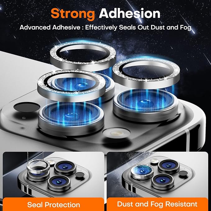 Camera Lens Protector for iPhone 16 Pro Max/16 Pro- Glitter White | 9H Tempered Glass, Metal Individual Camera Cover, Accessories, Anti-drop, Case Friendly, HD Clear, Anti-Scratch - Image 2