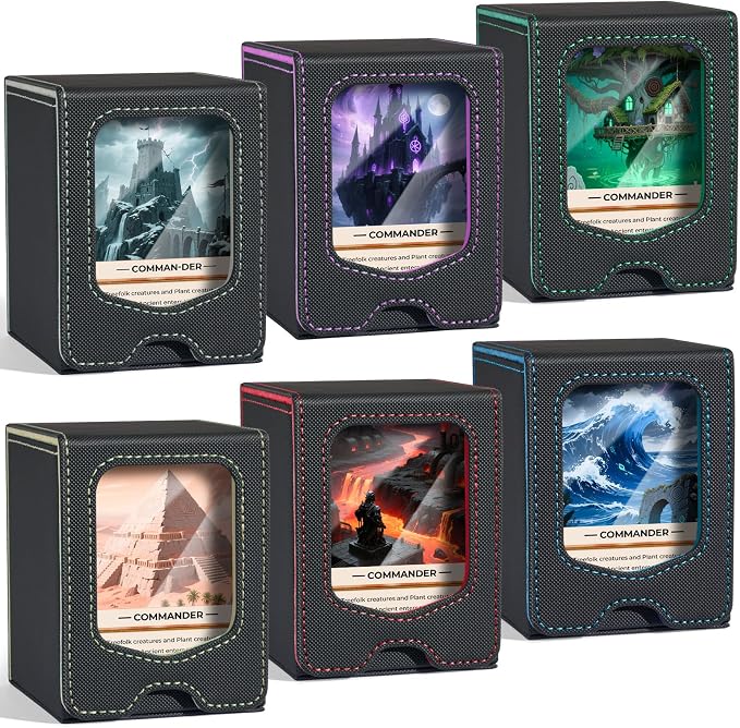 Fabmaker 6 Pack Deck Box Compatible with MTG Commander,Comman-der Deck Box | Magnetic Trading Card Storage Box with Commander, Fits 100 Double-Sleeved Cards, Card Box Compatible with Magic the Gathering by Fabmaker